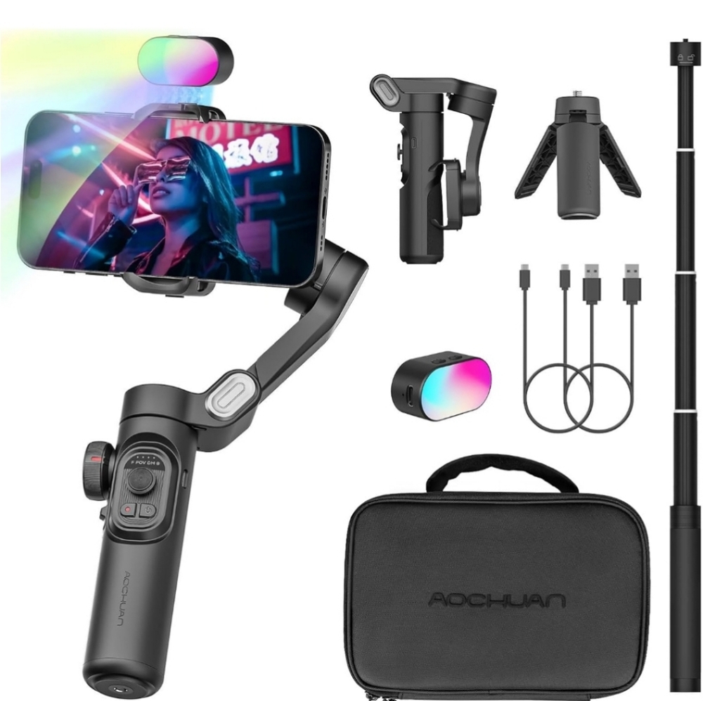 Smartphone Gimbal Stabilizer for iPhone 15 Pro Max Android Phone with Extension